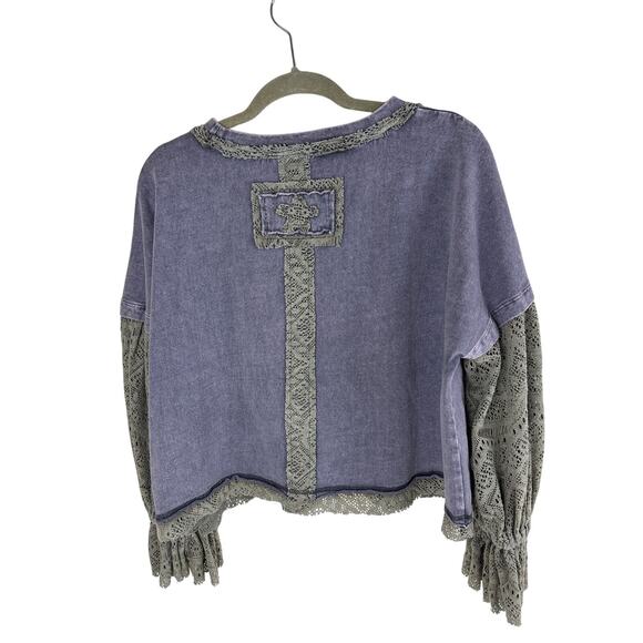 Oli & Hali Purple and Gray Oversized Top with Crochet Lace Sleeves Size S - Picture 11 of 12